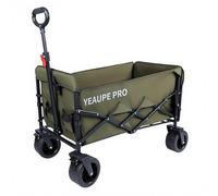 YEAUPE PRO Heavy Duty Folding Camping Trolley 150L, Collapsible Garden Utility Wagon with Double-Cross Frame, Rear-Opening Design, 6" Wide Wheels, Front Dual Brake & 90×50cm Mesh Bag,Amy Green
