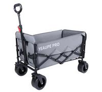YEAUPE PRO Heavy Duty Folding Camping Trolley 150L, Collapsible Garden Utility Wagon with Double-Cross Frame, Rear-Opening Design, 6" Wide Wheels, Front Dual Brake & 90×50cm Mesh Bag,Grey