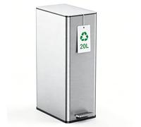 YEAUPE PRO Kitchen Bin, 20L Bathroom Bin, Tall Slim Stainless Steel Pedal Rubbish Bin, with Soft-Close Lids and Plastic Inner Buckets, Odour Seal, 5.2-Gallon Trash Can for Narrow Spaces, Metal Silver