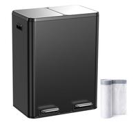 YEAUPE PRO Kitchen Bin,60L Dual Rubbish Bin,2 x 30L Stainless Steel Pedal Bin,Double Bin Recycling with Soft-Close Lids and Plastic Inner Buckets,Fingerprint Proof,Odour Seal,Large Capacity, Black