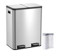 YEAUPE PRO Kitchen Bin,60L Dual Rubbish Bin,2 x 30L Stainless Steel Pedal Bin,Double Bin Recycling with Soft-Close Lids and Plastic Inner Buckets,Fingerprint Proof,Odour Seal,Large Capacity, Silver