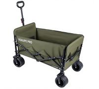 YEAUPE PRO Mini Folding Camping Wagon 70L - Compact Collapsible Utility Cart with Side Opening, 6” Narrow Wheels, Front Double Brake, Lightweight Outdoor Trolley in Army Green