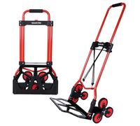 YEAUPE PRO Sack Truck, 50 kg Load Capacity, Folding Sack Truck, Height Adjustable & Stair Climber for Moving & Heavy Items, Stair Carts with 2 Expander Ropes & Sponge Handle (Red)