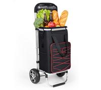 YEAUPE PRO Shopping Trolley on Wheels with Insulated Compartment,3-in-1 Large Capacity 50L Shopping Cart with Removable Bag,Max. 25 kg Load Capacity, Includes Side Pockets & Bottle Opener,Black/Red