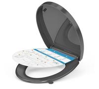 YEAUPE PRO Toilet Seat Soft Close - Universal White Oval Quick Release Plastic Toulet Seat with Adjustable Fixing for Easy Cleaning, Heavy Duty Standard Bathroom WC Pan &Bowl Loo Cover 45x 37cm,Grey