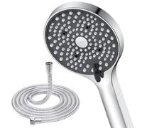 YEAUPE Shower Head and Hose 1.6M - 110mm Large Powerful Flow Shower Hose and Head High Pressure 6 Modes Pressure Boosting Handheld Showerhead for Low Water Pressure Electric Shower Head,Chrome
