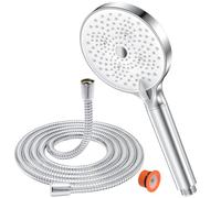 YEAUPE Shower Head with Hose 1.6 m Shower Head Water-Saving Shower Head with Filter, Shower Head Rain Shower with 6 Jet Types, Economy Shower Head Large (130 mm Diameter), Chrome/White
