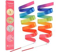 Yeavinfser Gymnastics Ribbon 2 Pack - Colorful Dance Band with Stick for Kids, Perfect for School Play & Home Fun. Vibrant Rainbow Streamers Ideal for Girls' Birthday Parties, Easter