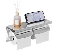 yeavs Double Toilet Paper Holder-Stainless Steel Tissue Roll Rack with Phone Storage Shelf and Waterproof Cover (Polished Chrome)