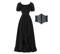 YEAXLUD Renaissance Costume Women Milkmaid Corset Western Fairy Cottage Core Ren Faire Victorian Dress Off the Shoulder High Low Vintage Peasant Medieval Chemise Dresses(Black,XXL)