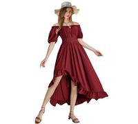 YEAXLUD Renaissance Costume Women Milkmaid Corset Western Fairy Cottage Core Ren Faire Victorian Dress Off the Shoulder High Low Vintage Peasant Medieval Chemise Dresses(Red,XXL)