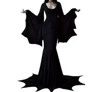 YEAXLUD Vampire Womens Halloween Costumes Long Wide Sleeves Morticia Addams Costume Wrap Gothic Witch Dress Witchy Dress (black, Large)