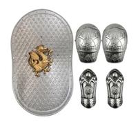 Yeaxxsqy Kids Armor Medieval Shield Set Viking Warrior Dragon Theme Knight Costume with Shoulder & Wrist Guards, Silver, Kid Size, Medieval Shield
