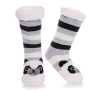Yebing Kids Boys Girls Slipper Socks Cute Animal Fuzzy Winter Warm Fleece Lining Christmas Socks With Grippers, Panda, 8-12 Years Old