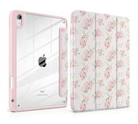 Yebiseven Case for iPad A16 11th Generation 11 inch 2025, iPad 10th Generation 10.9 inch 2022 -[Built-in Pencil Holder], Shockproof Clear Hard Back, Trifold Stand, Auto Wake/Sleep, Little Rose