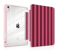 Yebiseven Case for iPad A16 11th Generation 11 inch 2025, iPad 10th Generation 10.9 inch 2022 -[Built-in Pencil Holder], Shockproof Clear Hard Back, Trifold Stand, Auto Wake/Sleep, Burgundy Stripe