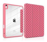 Yebiseven Case for iPad Air 11 Inch M3 M2 2025 2024, iPad Air 5th 4th Generation 10.9 Inch 2022 2020-[Built-in Pencil Holder], Shockproof Clear Hard Back, Trifold Stand,Auto Wake/Sleep, red Polka dot