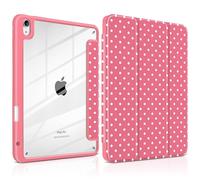 Yebiseven Case for iPad Air 11 Inch M3 M2 2025 2024, iPad Air 5th 4th Generation 10.9 Inch 2022 2020-[Built-in Pencil Holder], Shockproof Clear Hard Back, Trifold Stand,Auto Wake/Sleep, red White dot