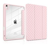 Yebiseven Case for iPad Air 11-Inch M3 M2 2025/2024, iPad Air 5th 4th Generation 10.9 Inch 2022/2020 - with Pencil Holder, Shockproof Clear Back, Adjustable Stand & Auto Sleep, Pink White dot