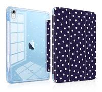 Yebiseven Case for iPad Air 11 Inch M4 M3 M2 2026 2025 2024, iPad Air 5th 4th Generation 10.9 Inch 2022 2020-Pencil Holder, Glitter Shiny Shockproof Cover with Sparkly Clear Back, Navy Blue Polka Dot