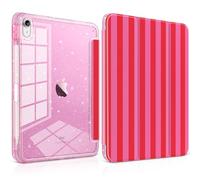 Yebiseven Case for iPad Air 11 Inch M4 M3 M2 2026 2025 2024, iPad Air 5th 4th Generation 10.9 Inch 2022 2020-Pencil Holder, Glitter Shiny Shockproof Cover with Sparkly Clear Back, Cherry Pink Stripe