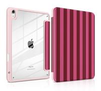 Yebiseven Case for iPad Air 11 Inch M4 M3 M2 2026 2025 2024, iPad Air 5th 4th Generation 10.9 Inch 2022 2020-[Pencil Holder], Shockproof Clear Hard Back, Trifold Stand,Auto Wake/Sleep, Burgundy Stripe