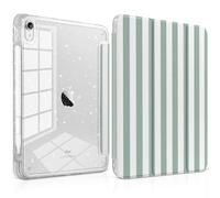 Yebiseven Case for iPad Air 11 Inch M4 M3 M2 2026 2025 2024, iPad Air 5th 4th Generation 10.9 Inch 2022 2020-Pencil Holder, Glitter Shiny Shockproof Cover with Sparkly Clear Back, Sage Green Stripe