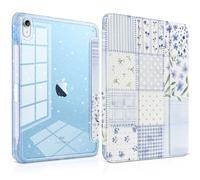 Yebiseven Case for iPad Air 11 Inch M4 M3 M2 2026 2025 2024, iPad Air 5th 4th Generation 10.9 Inch 2022 2020-Pencil Holder,Glitter Shiny Shockproof cover with Sparkly Clear Back, Blue Patchwork Floral