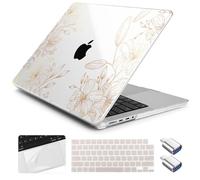 Yebiseven Case for MacBook Pro 16 inch 2025-2021 M4 A3403 A3186 M3 A2991 M2 A2780 M1 A2485 Pro Max, Plastic Hard Shell & Keyboard Cover & Trackpad Protector & 2 OTG Adapter, Golden Floral