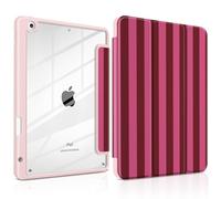 Yebiseven for iPad 9th 8th 7th Generation 10.2 Inch 2021 2020 2019 Case -[Built-in Pencil Holder], Shockproof Clear Hard Back, Slim Trifold Stand, Auto Wake/Sleep, for Girls Teen, Burgundy Stripe