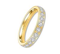 YEBOCIYO Anniversary Engagement Statement Stacking Ring Titanium Eternity Ring 3mm Wedding Band Promise Rings Full Cubic Zirconia Bridal Ring for Women Men Girls T 1/2 Gold