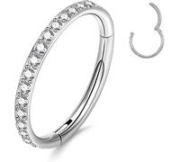YEBOCIYO Nose Ring Silver 16G Helix Piercing Jewelry Septum Piercing Rook Hoop Conch Daith Earrings 316L Surgical Steel Clear CZ Tragus Hoop Lobe Hoop Clear CZ Lip Eyebrow Belly Nipple Rings 10mm