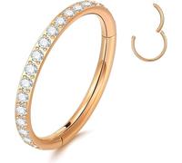 YEBOCIYO Rook Piercing Jewelry Nose Ring 8mm Septum Piercing Ring 16G Daith Helix Hoop Earrings Clear CZ Conch Lobe Hoop Lip Eyebrow Belly Nipple Ring Rose Gold