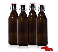 YEBODA 32 oz Amber Glass Beer Bottles for Home Brewing with Flip Caps, Case of 4