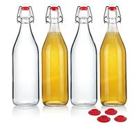 YEBODA Clear Glass Bottles with Stopper For Home Brewing Beer Kombucha Kefir & Airtight Silicone Seal 32 oz(4 Set)