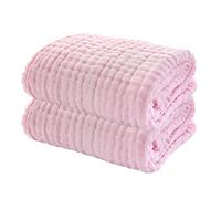 YeBon 2Pcs Baby Muslin Bath Towels, Super Soft Cotton Bath Towel 6 Layers Infant Newborn Swaddle Blanket 41.3 X41.3 Inches,Baby Registry as Shower (Pink)