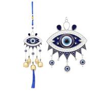 YEBON Blue Evil Eye Hanging Decoration Ornament Metal Wind Chimes for Home Garden Gift Blessing Decor