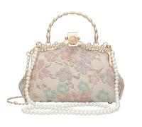YeBon Bright Relief Flower Womens Clutch Kiss Lock Evening Bag for Wedding Party Prom with Strap Pearls