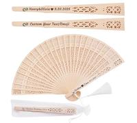 Yecaiyoger 100 Pcs Personalised Wooden Hand Fans Bulks Wedding Favors Custom Engraved Text Sandalwood Folding Fans for Party Favors Bridal Shower Wedding Gift for Guests (100)