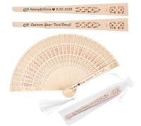 Yecaiyoger 20 Pcs Personalised Wedding Sandalwood Hand Fans Bulk Custom Folding Vintage Hollow Carved Fans with Organza Bags Wedding Party Favor for Guests (20)