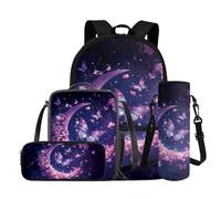 YECARYPOD Backpacks for School Girls 4th 6th Grade School Bag Set Book Bag for Elementary Middle School with Lunchbox, Purple Butterfly Moon