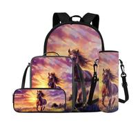YECARYPOD Backpacks for School Girls 4th 6th Grade School Bag Set Book Bag for Elementary Middle School with Lunchbox, Horse Pink Sky