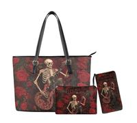 YECARYPOD Novelty Handbag Wallet Purse for Women,Handbag Wallet Combo Personalized Hobo Bag Work Tote Bag with Wallet Set, Ghost Red Rose, M