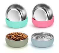 YECERCAN Cat Bowls 4 Pack, Stainless Steel Cats Bowls with Rubber Bottom, 5 “ Wide and Shallow Cat Food Dishes Whisker Friendly, Heavy Duty & Anti-Slip Small Pet Bowls for Indoor Cats