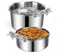 YECERCAN Dog Crate Water Bowl No Spill, 2 Pack Stainless Steel Large Dog Water Bowls for Cage, Crate, Kennel - Hanging Detachable Pet Water/Food Bowl for Indoor & Outdoor (7.1 * 3.5”&6.3 * 2.6”)