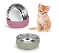 YECERCAN Kitten Bowls 2 Pack, Stainless Steel Cat Food and Water Bowl Set with Anti-Slip Silicone Bottom, 5 '' Wide Thick & Heavy Duty Metal Pet Dishes for Kittens, Cats and Puppies