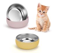 YECERCAN Kitten Food Bowls 2 Pack, Stainless Steel Cat Food and Water Bowl Set with Anti-Slip Silicone Bottom, 5 '' Wide Thick & Heavy Duty Metal Pet Bowls for Indoor Cats