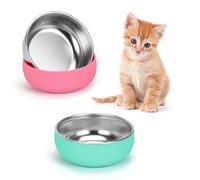 YECERCAN Stainless Steel Cat Bowls, 2 in 1 Cat Dishes for Food and Water with Detachable Colorful Silicone Anti-Slip Bottom, 5 '' Wide Thick & Heavy Duty Metal Pet Bowls for Kitten, Cats and Puppy
