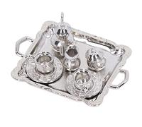 Yechiry 1/12 Scaled Mini Tea Set, Metal Simulation Lifelike Kit with Complete Tea Tray and Accessories for Dollhouse Decoration and Play