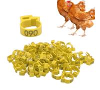 Yechiry 100PCS Chicken Leg Bands, 20MM 001 to 100 Numbered Poultry Poultry Identification Leg Tags, Not Breaking Simple Double Clasp Chicken Tags for Chick Duck Pigeons Bird (Yellow)